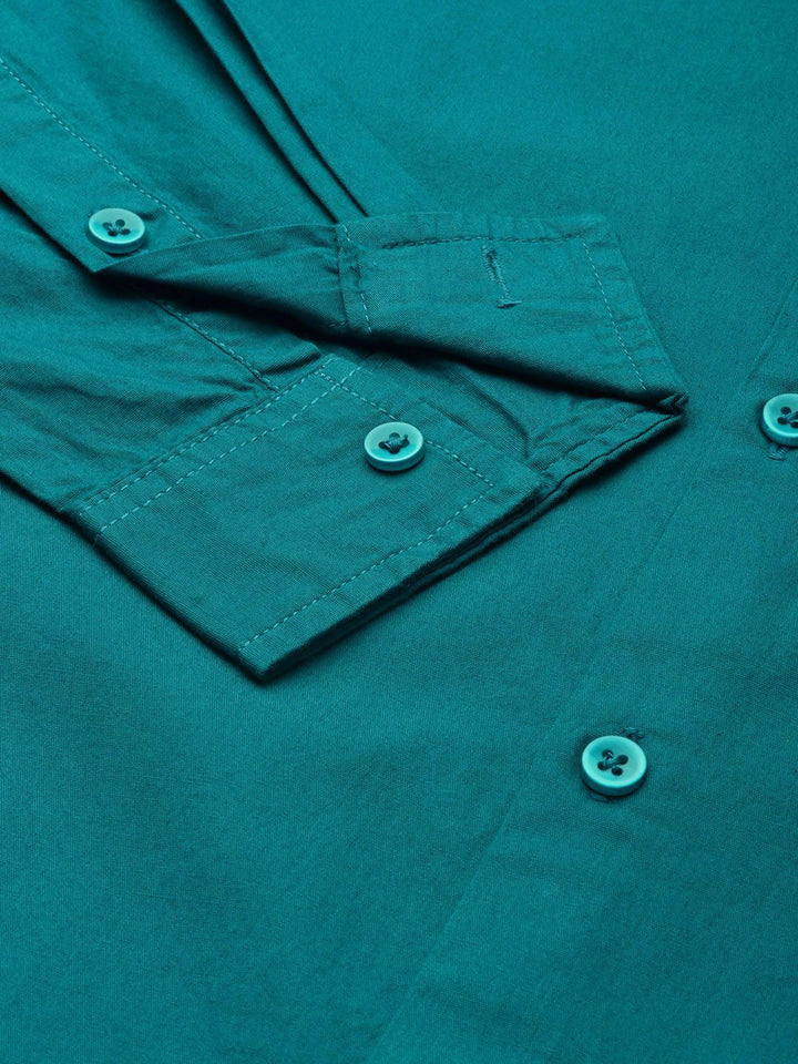 The Indian Garage Co Men Green Solid Cotton Casual Shirt