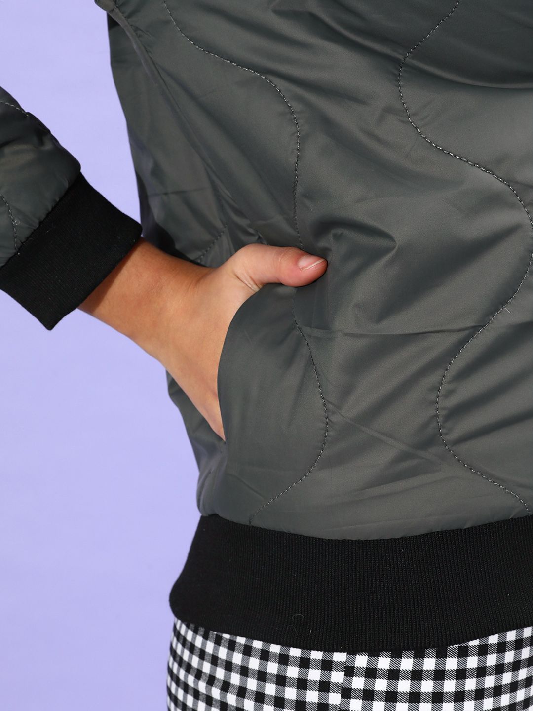DressBerry Women Olive Green Solid Padded Jacket