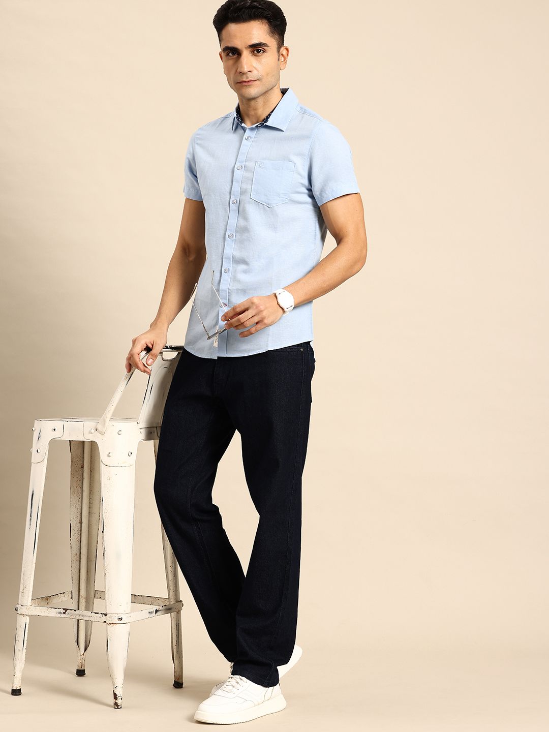 Being Human Cotton Linen Slim Fit Opaque Casual Shirt