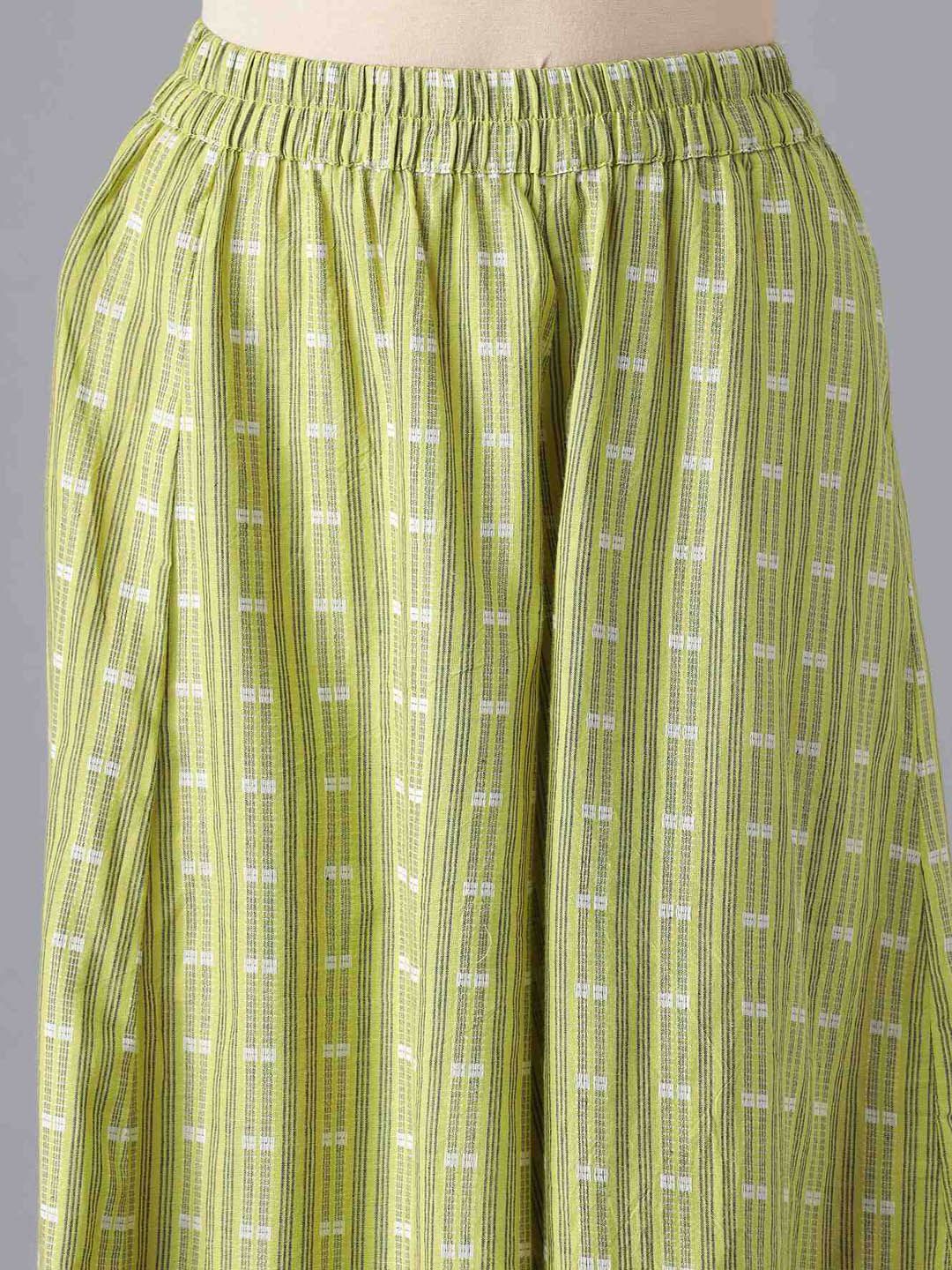 AURELIA Women Green Printed Panelled Pure Cotton Kurta with Palazzos