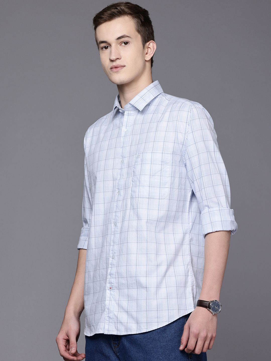 Raymond Pure Cotton Slim Fit Checked Casual Shirt