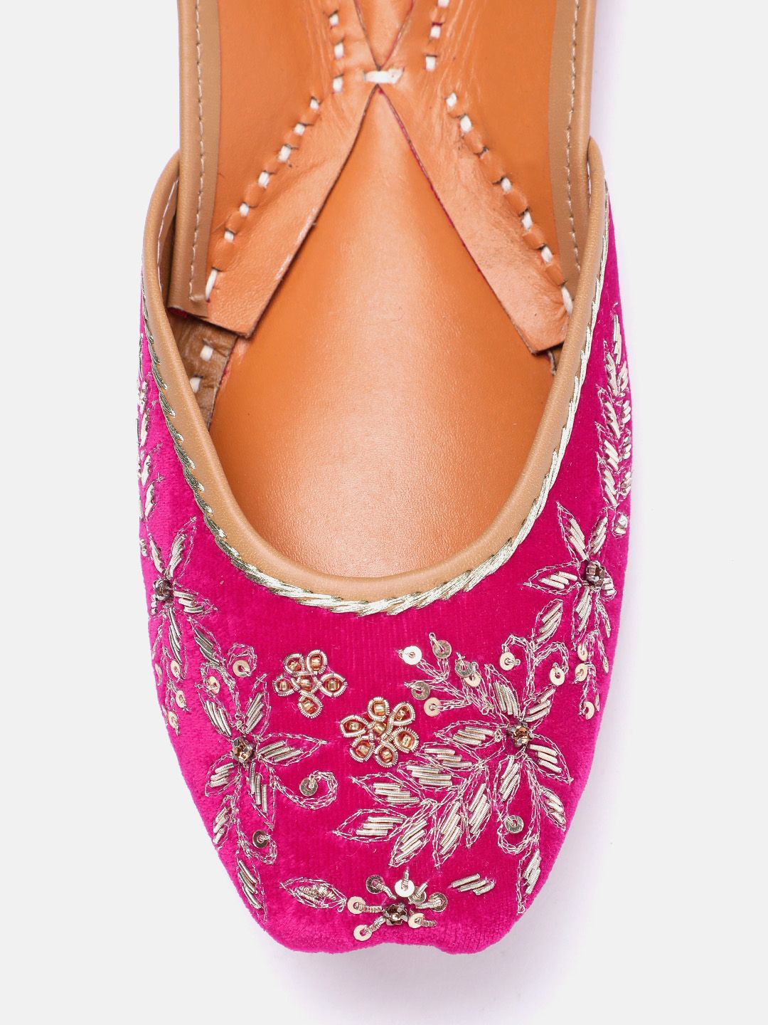 House of Pataudi Women Floral Embroidered Leather Mojaris
