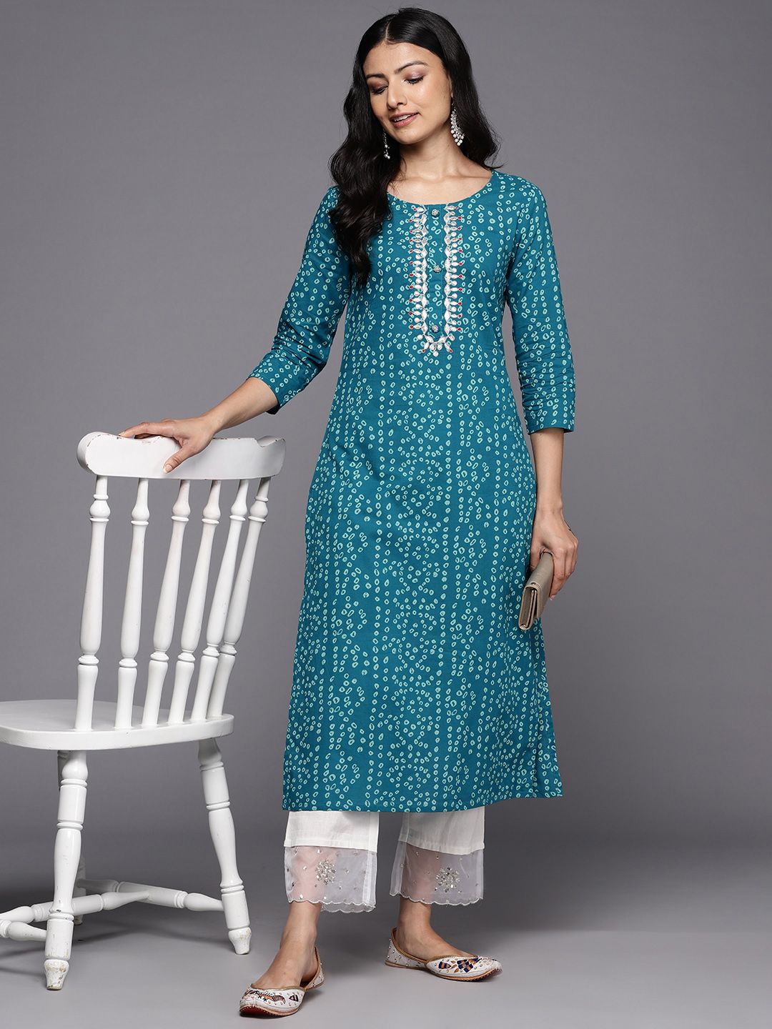 Varanga Bandhani Printed Gotta Patti Pure Cotton Kurta