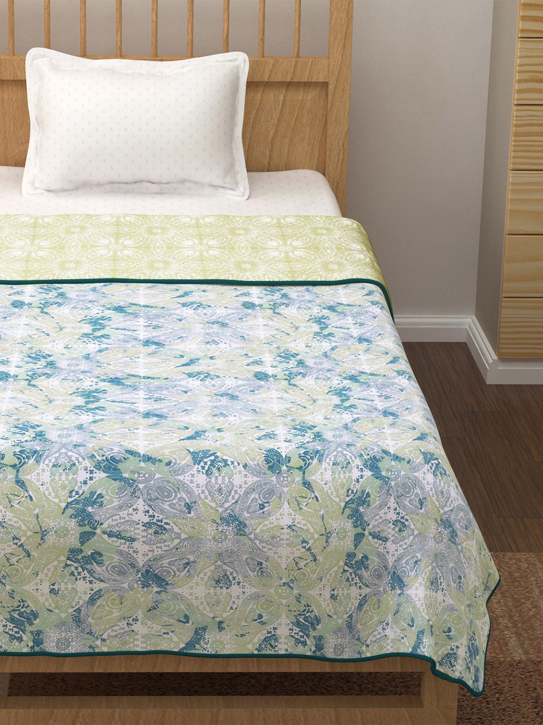 Story@home Cream-Coloured Printed AC Room 150 GSM Reversible Cotton Single Bed Dohar