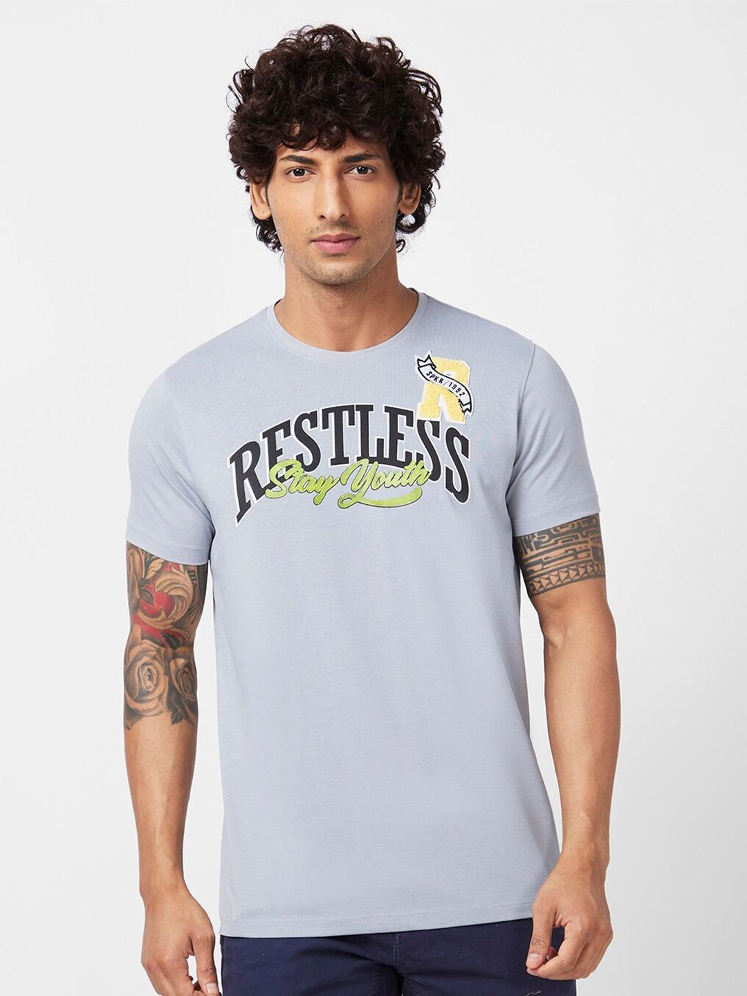 SPYKAR Typography Printed Slim Fit Cotton Casual T-Shirt