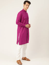 SOJANYA Men Magenta Solid Straight Kurta