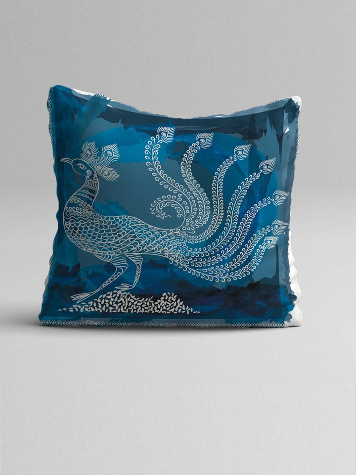 STITCHNEST Adults Blue & White Set of 5 Warli Motifs Square Cushion Covers