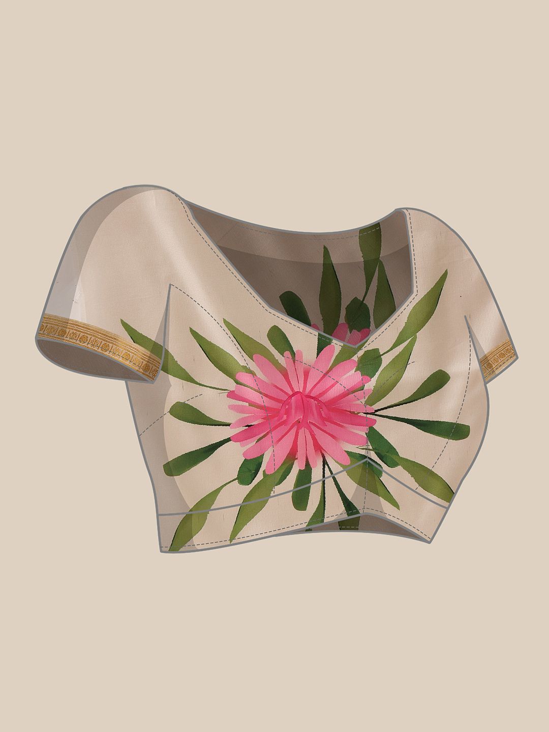 Silk Land Floral Printed Zari Ready to Wear Kasavu Saree