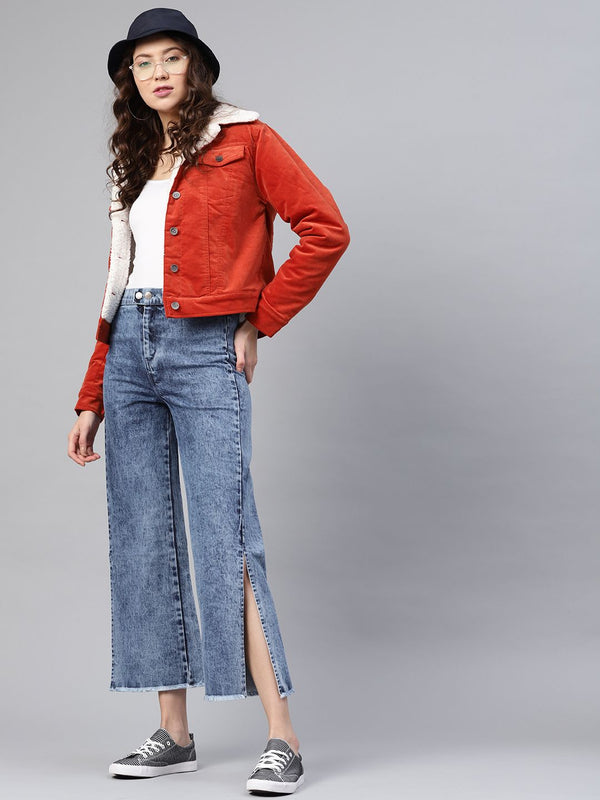 SASSAFRAS Women Blue Straight Fit Mid-Rise Clean Look Cropped Acid wash Jeans
