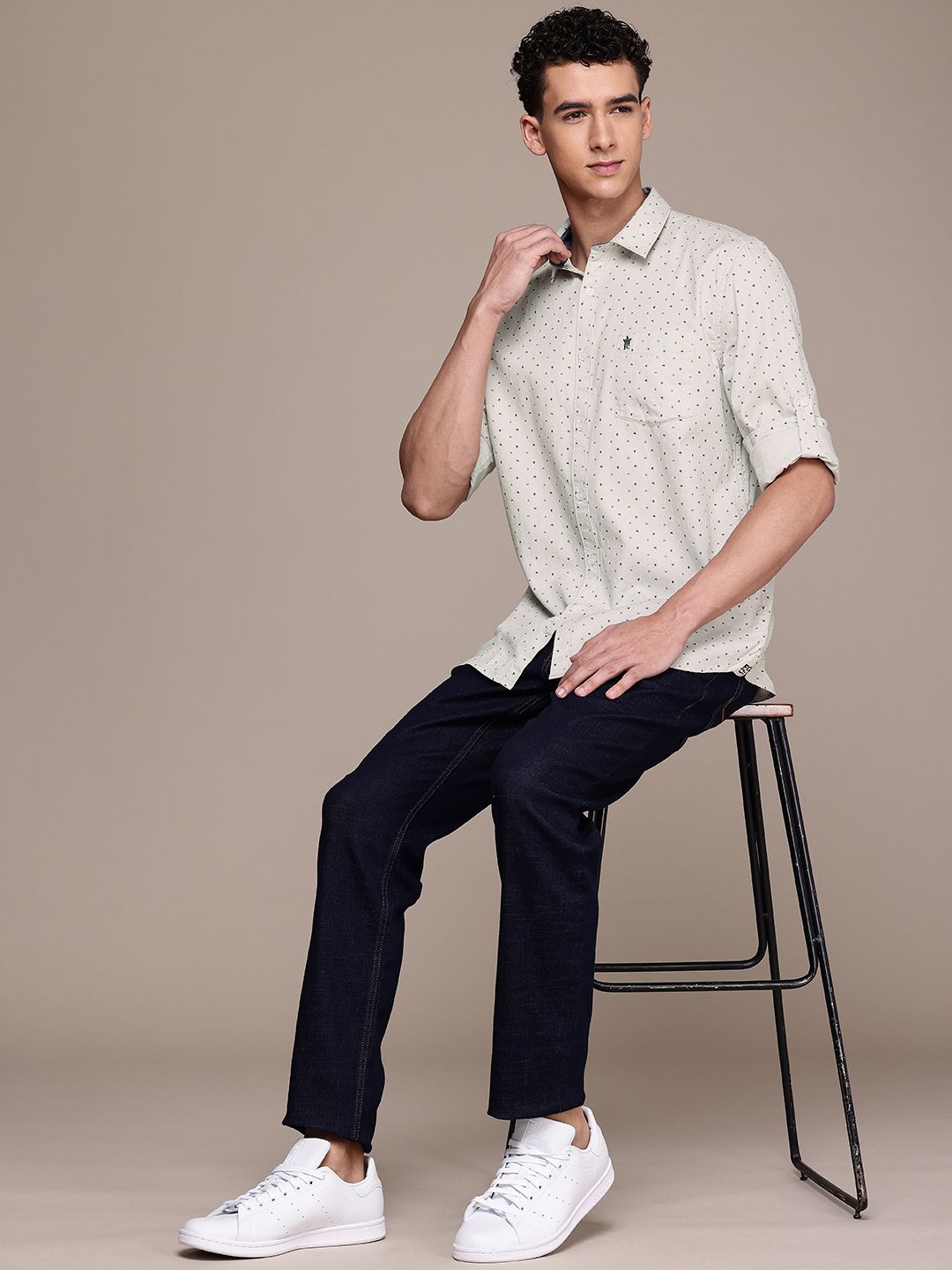 French Connection Slim Fit Textured Micro Ditsy Print Pure Cotton Casual Shirt