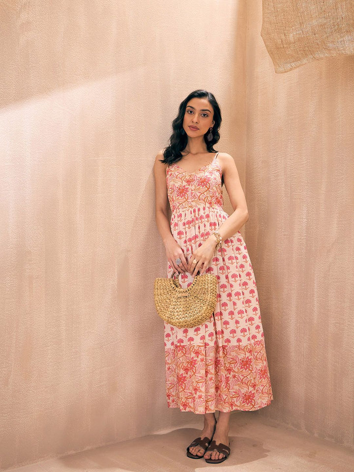 Pink Paprika by SASSAFRAS Shoulder Straps Sleeveless Floral Print Fit and Flare Dress