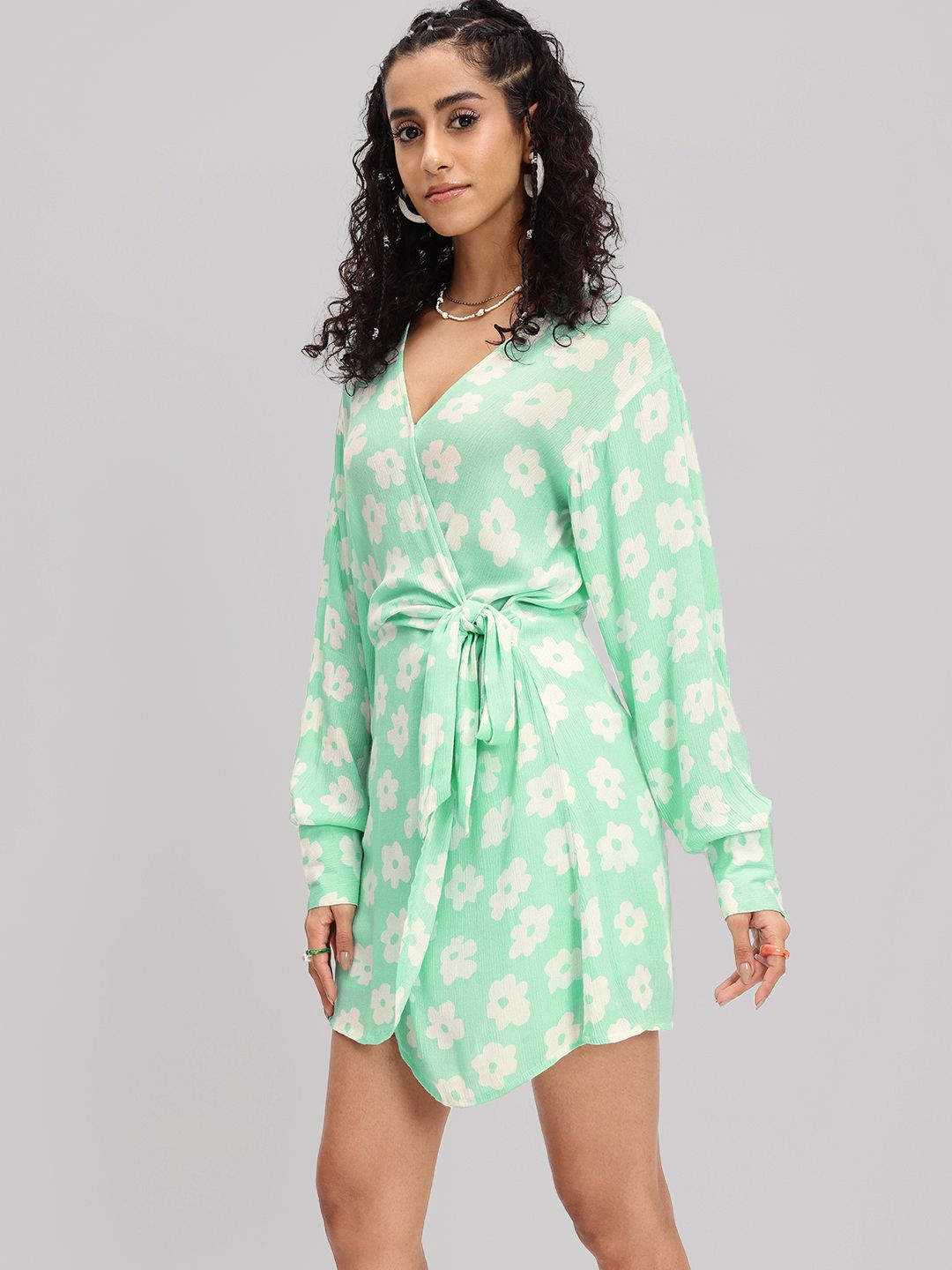 DressBerry 90s Florals Wrap Twist Mini Dress