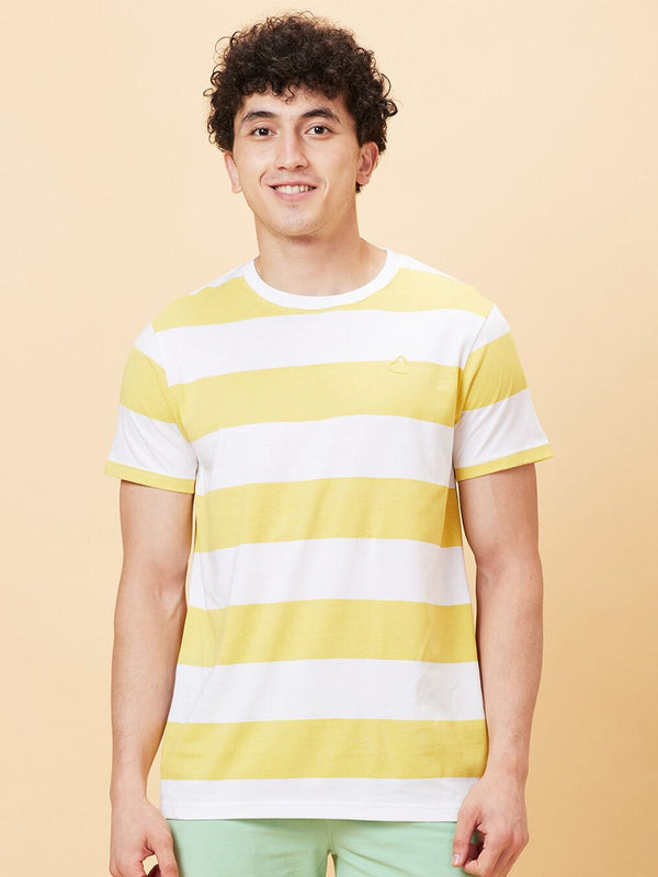 Being Human Striped Pure Cotton Round Neck Casual T-shirt