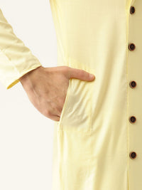 SOJANYA Men Yellow Solid Angrakha Straight Kurta
