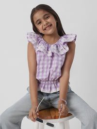 Nauti Nati Girls Checked Peter Pan Collar Cotton Cinched Waist Top