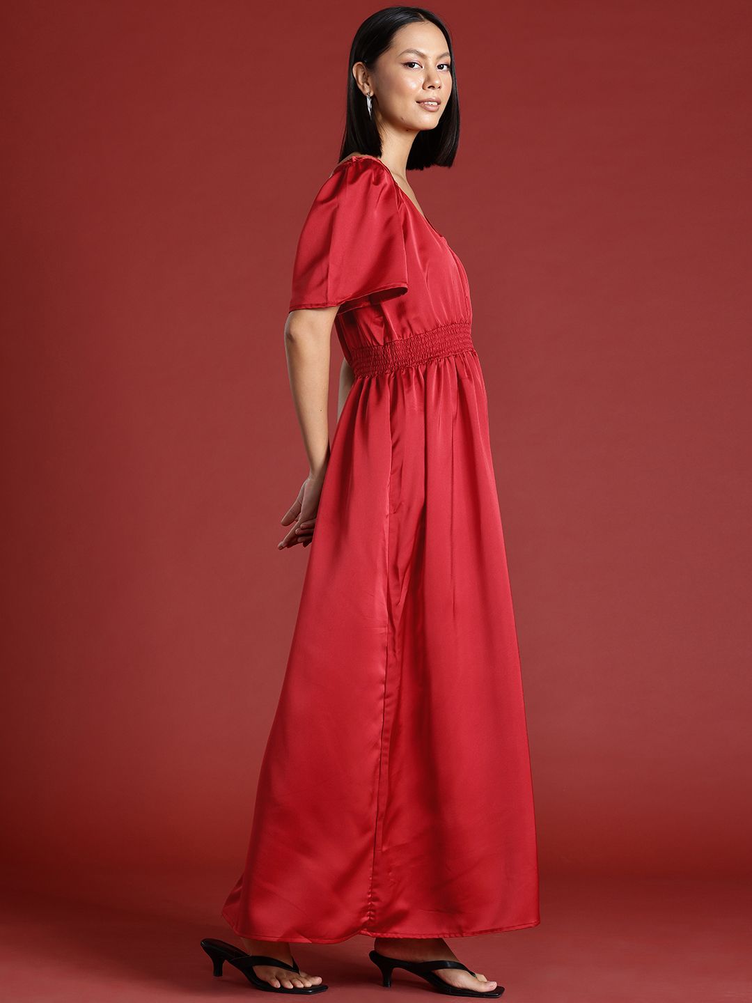 all about you Satin Finish Smocked Maxi Dress