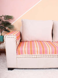 STITCHNEST Pink & Yellow Jacquard Printed 1-Seater Sofa Cover