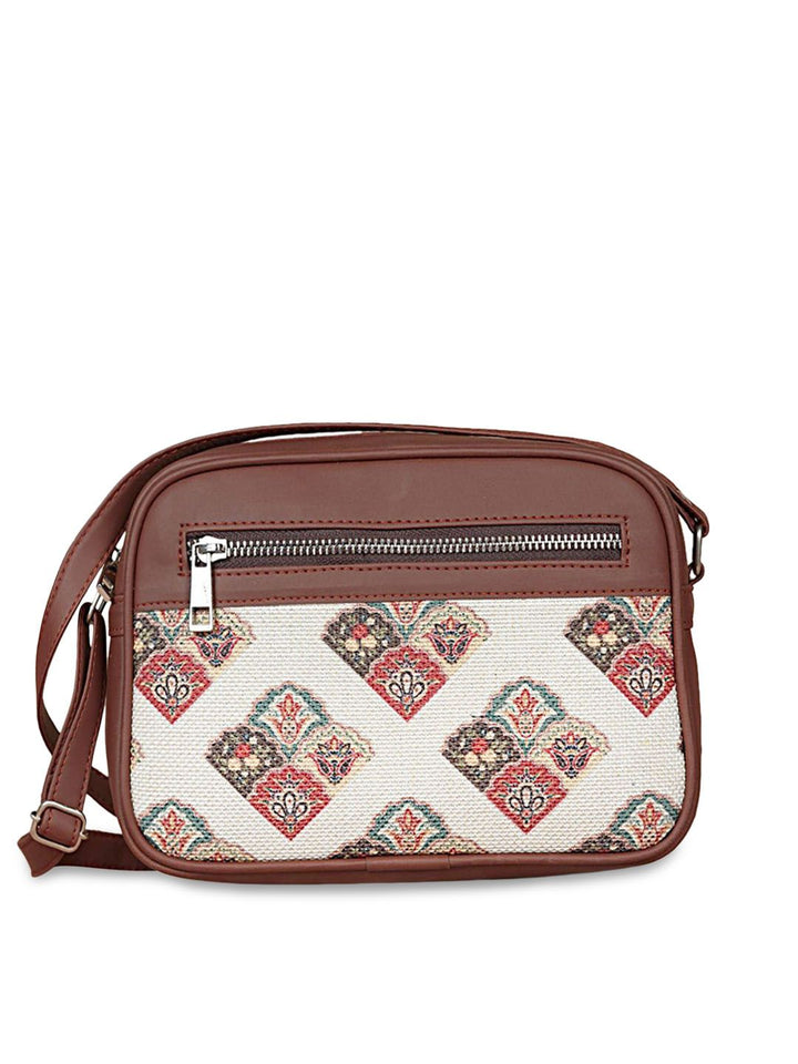 ZOUK White Women Ethnic Motifs Printed Structured Sling Bag