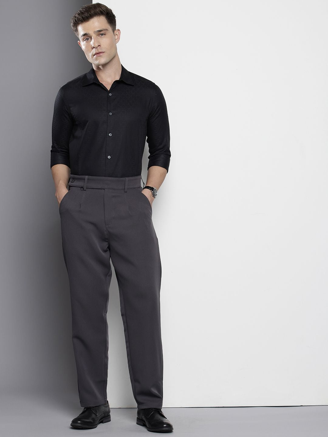 The Indian Garage Co. X Luxe Slim Fit Geometric Self Designed Formal Shirt
