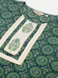 Anouk Teal & Beige Ethnic Motifs Printed Regular Pure Cotton Kurta & Trousers With Dupatta