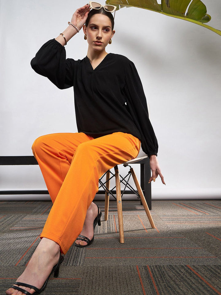 SASSAFRAS Women Orange Straight Fit High-Rise Trousers