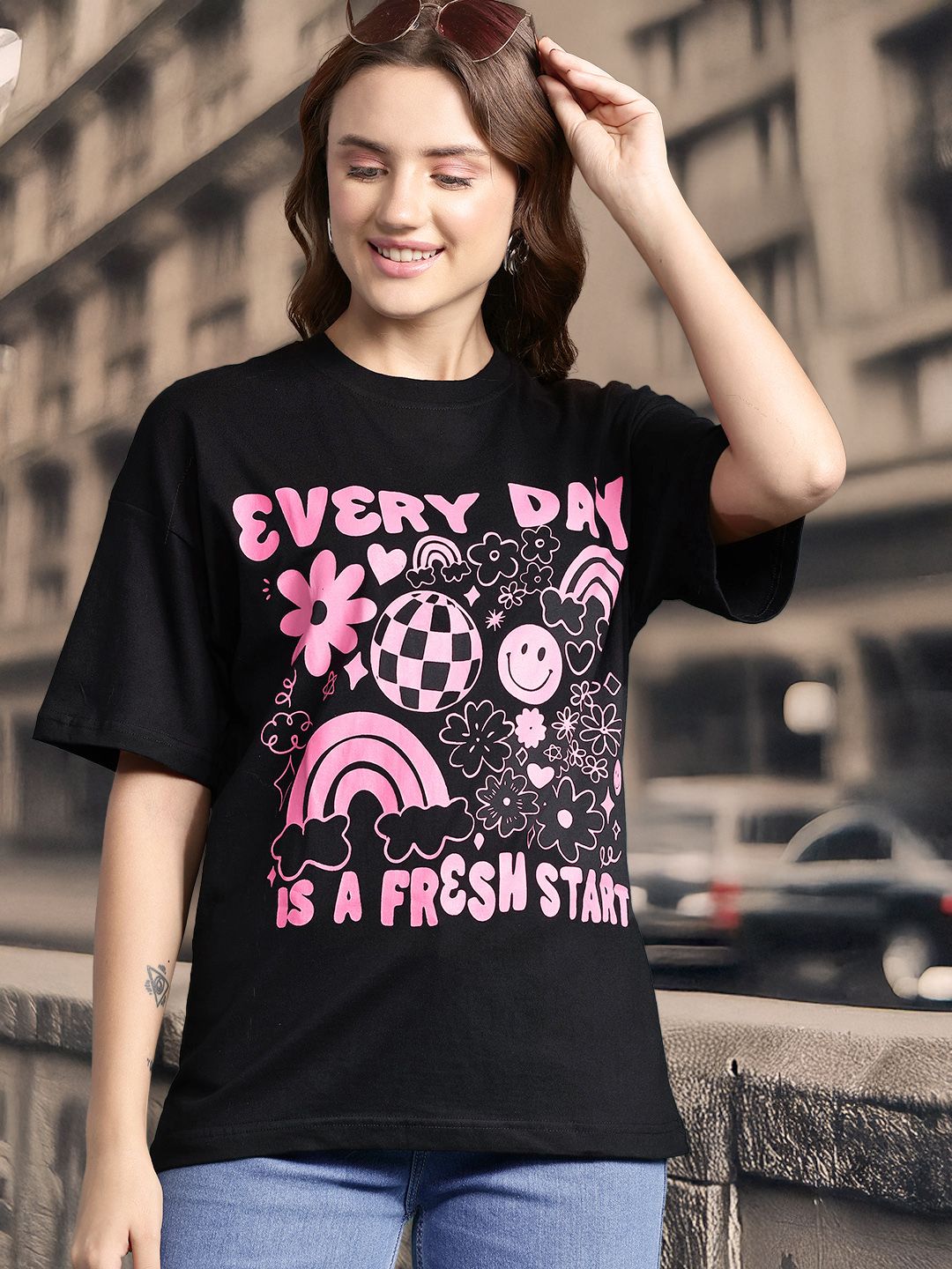 DressBerry Women Printed Pure Cotton T-shirt