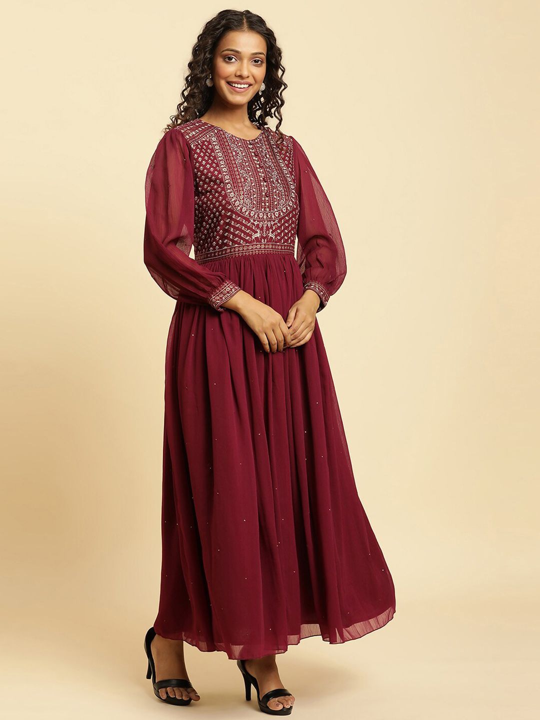 W Floral Embroidered Maxi Ethnic Dress