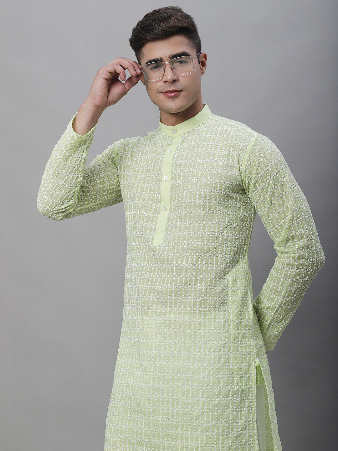 SOJANYA Ethnic Motifs Embroidered Pure Cotton Kurta With Churidar