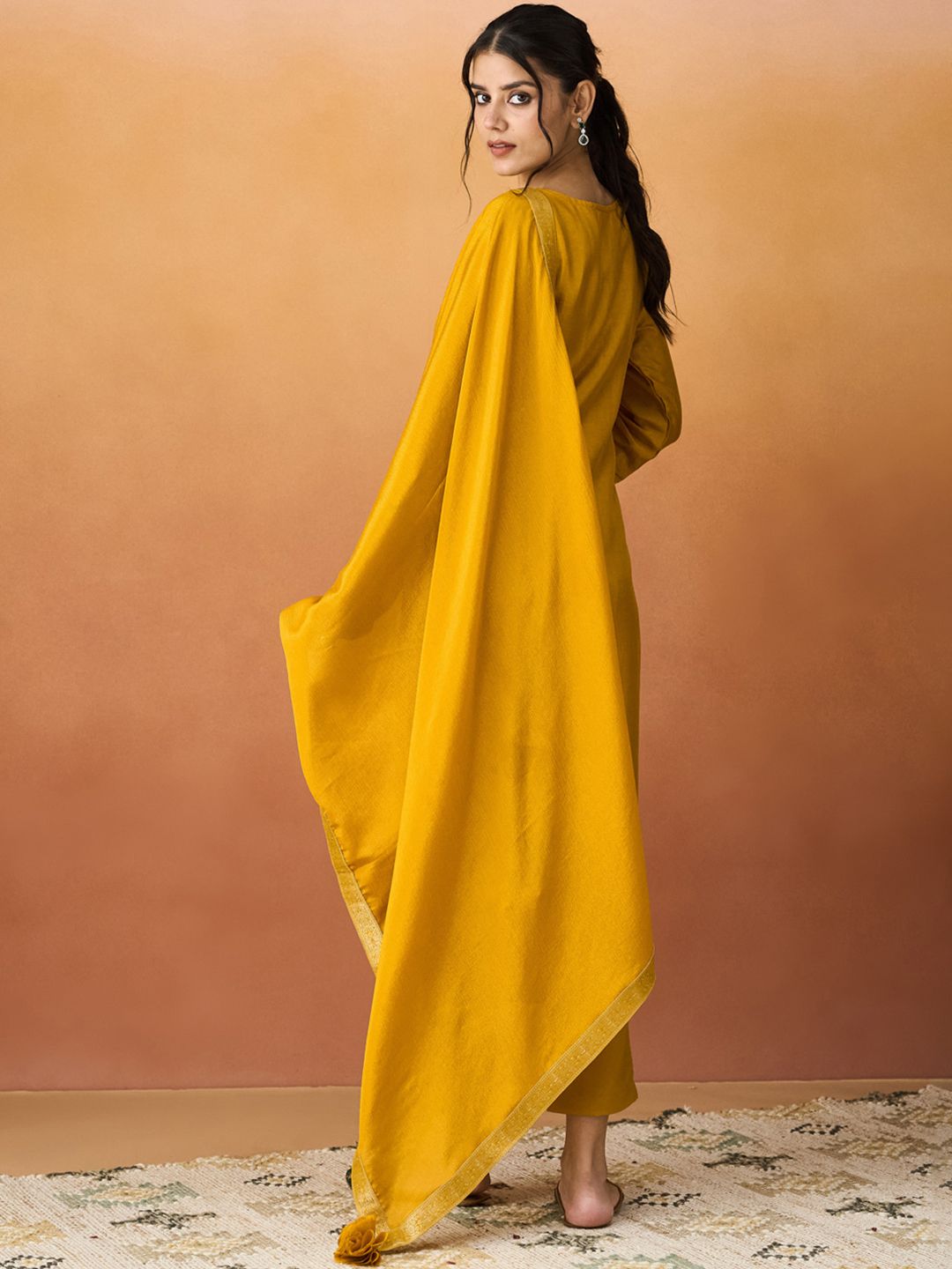 KALINI Ethnic Motifs Patch Work Straight Kurta With Trouser And Dupatta