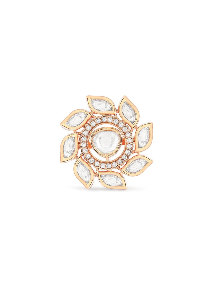 Zaveri Pearls Rose Gold-Plated CZ-Studded Adjustable Finger Ring