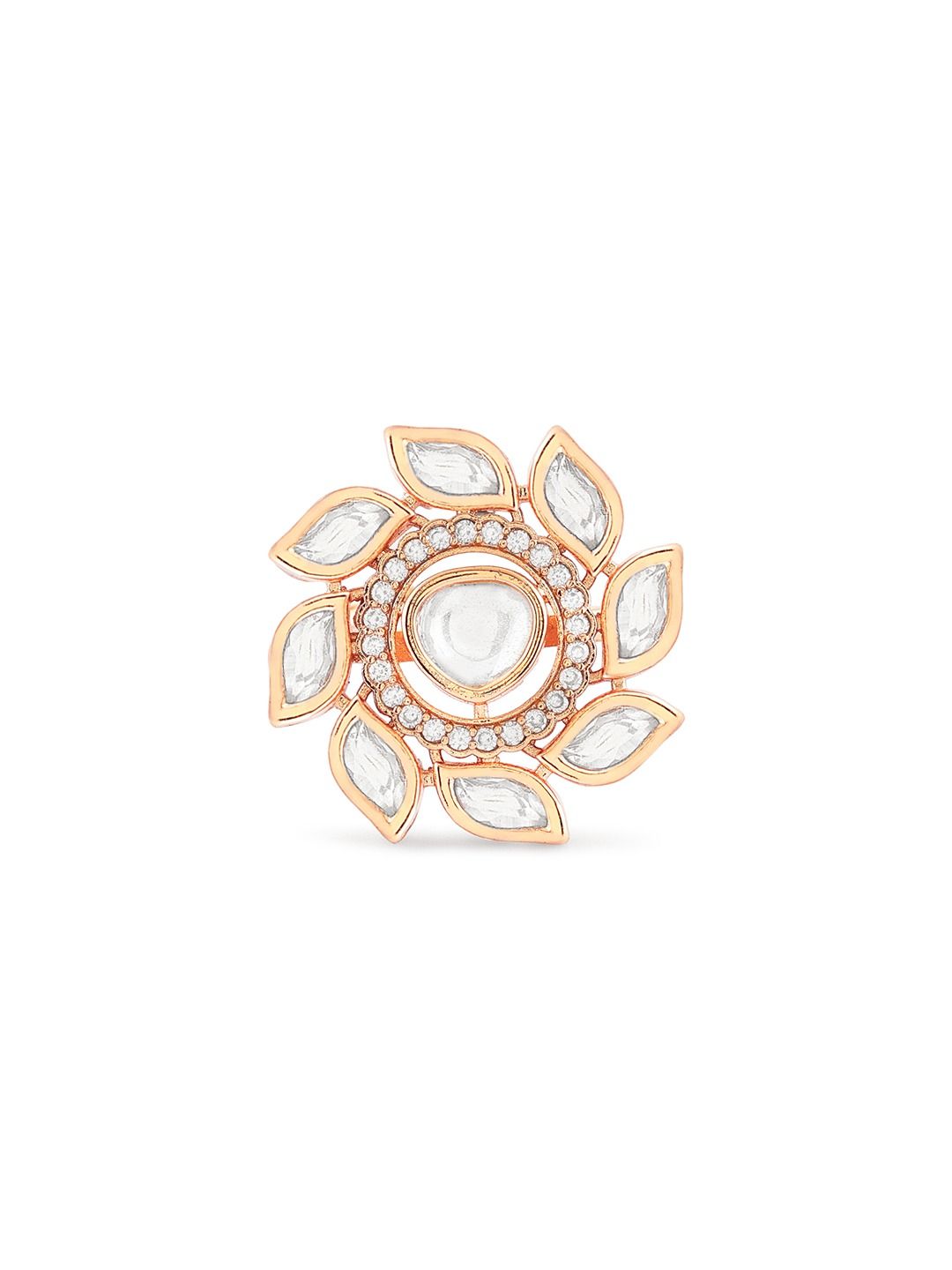 Zaveri Pearls Rose Gold-Plated CZ-Studded Adjustable Finger Ring