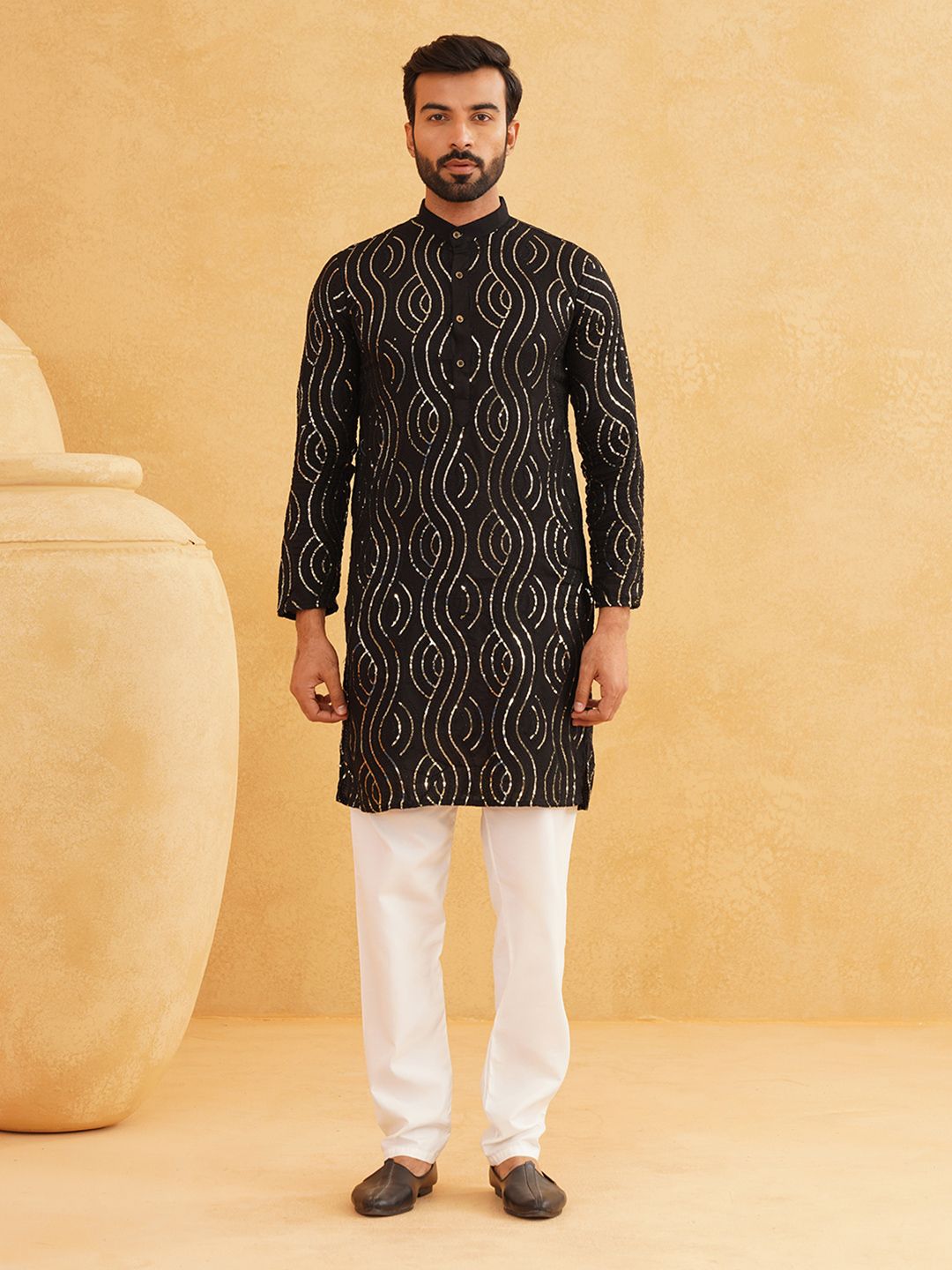 SOJANYA Embroidered Sequinned Pure Cotton Kurta With Churidar