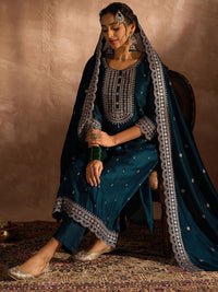 Indo Era Ethnic Motifs Embroidered Regular Thread Work Striaght Kurta Set