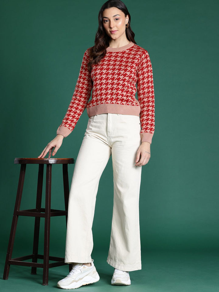 DressBerry Women Houndstooth Acrylic Pullover
