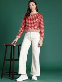 DressBerry Women Houndstooth Acrylic Pullover