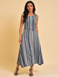 W Blue Striped A-Line Maxi Dress