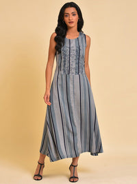 W Blue Striped A-Line Maxi Dress