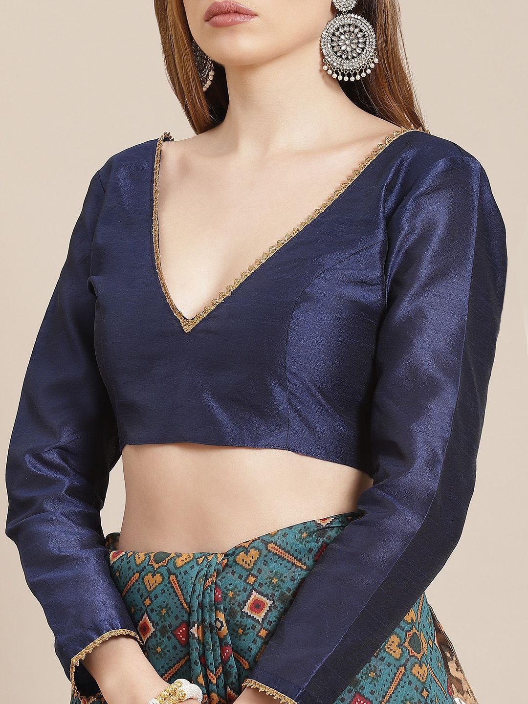 Shae by SASSAFRAS Teal Green & Maroon Ethnic Motifs Print Gotta Patti Patola Saree