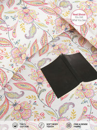 Urban Space White & Pink Printed 200 TC Cotton Single Bedsheet dengan 1 Cover Bantal