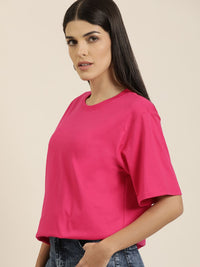 DILLINGER Women Pink Solid Pure Cotton Oversized T-shirt
