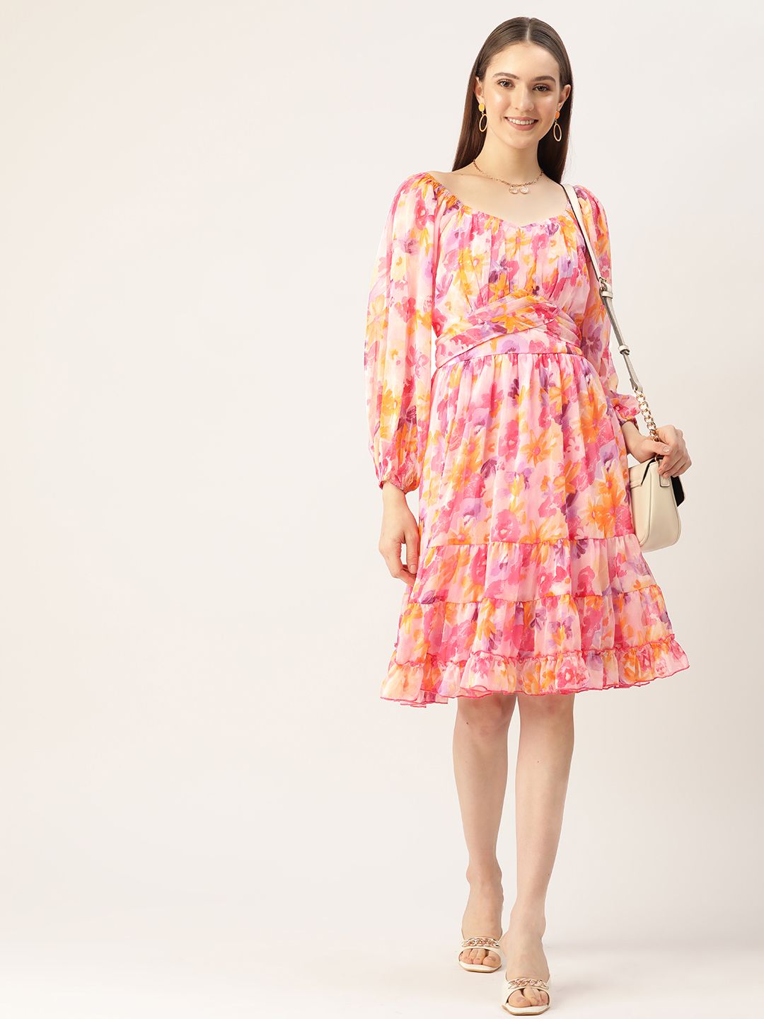 Antheaa Floral Chiffon A-Line Dress
