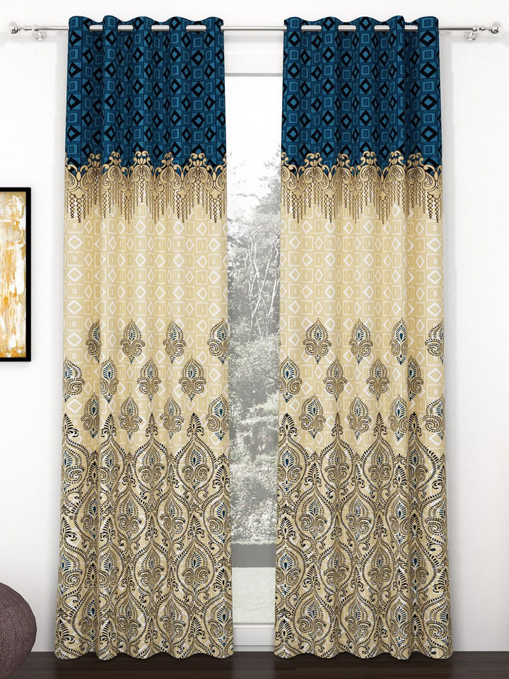 Story@home Blue & Beige 2 Pieces Ethnic Motifs Door Curtain