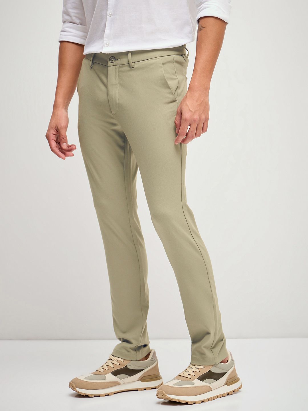 THE BEAR HOUSE Men Solid 4 Way Stretch Slim Fit Formal Trouser