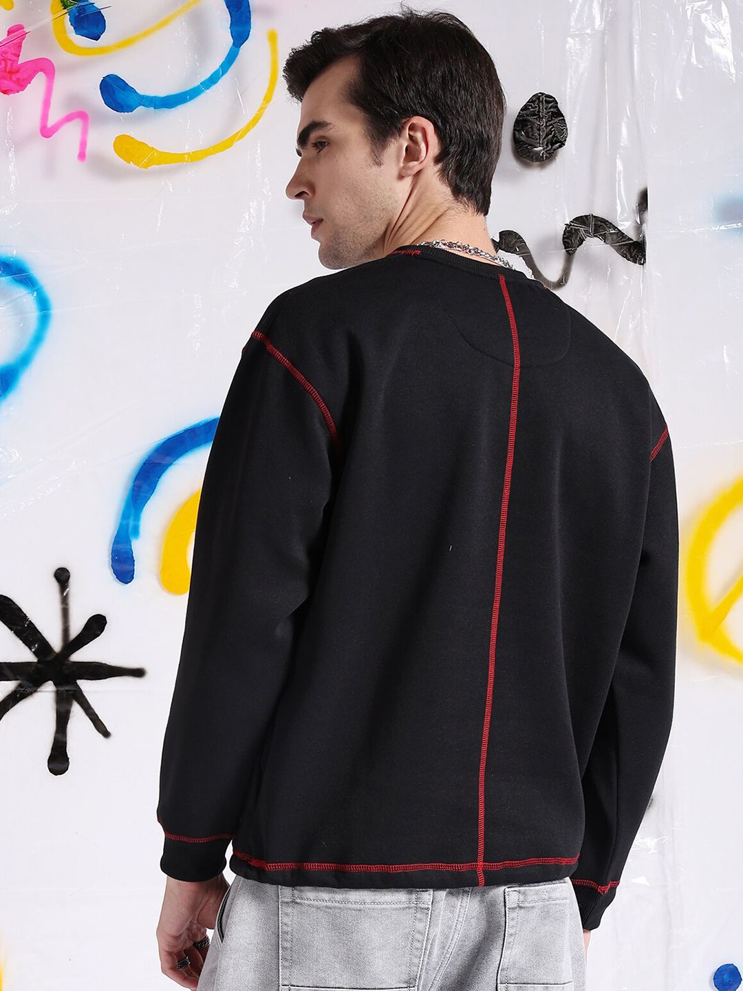 The Indian Garage Co Round Neck Long Sleeves Embroidered Pullover Sweatshirt