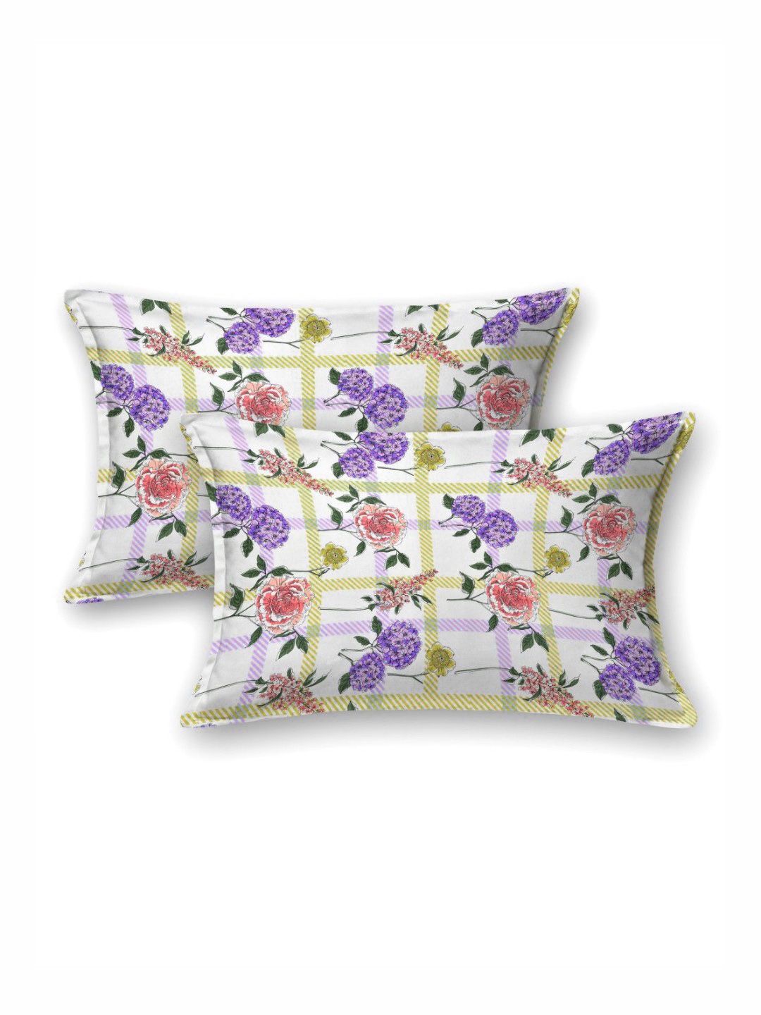 BOMBAY DYEING Florentine White Floral Pure Cotton 144TC Queen Bedsheet Set 2.28 m X 2.54 m