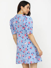 Tokyo Talkies Blue & Pink Floral Dress