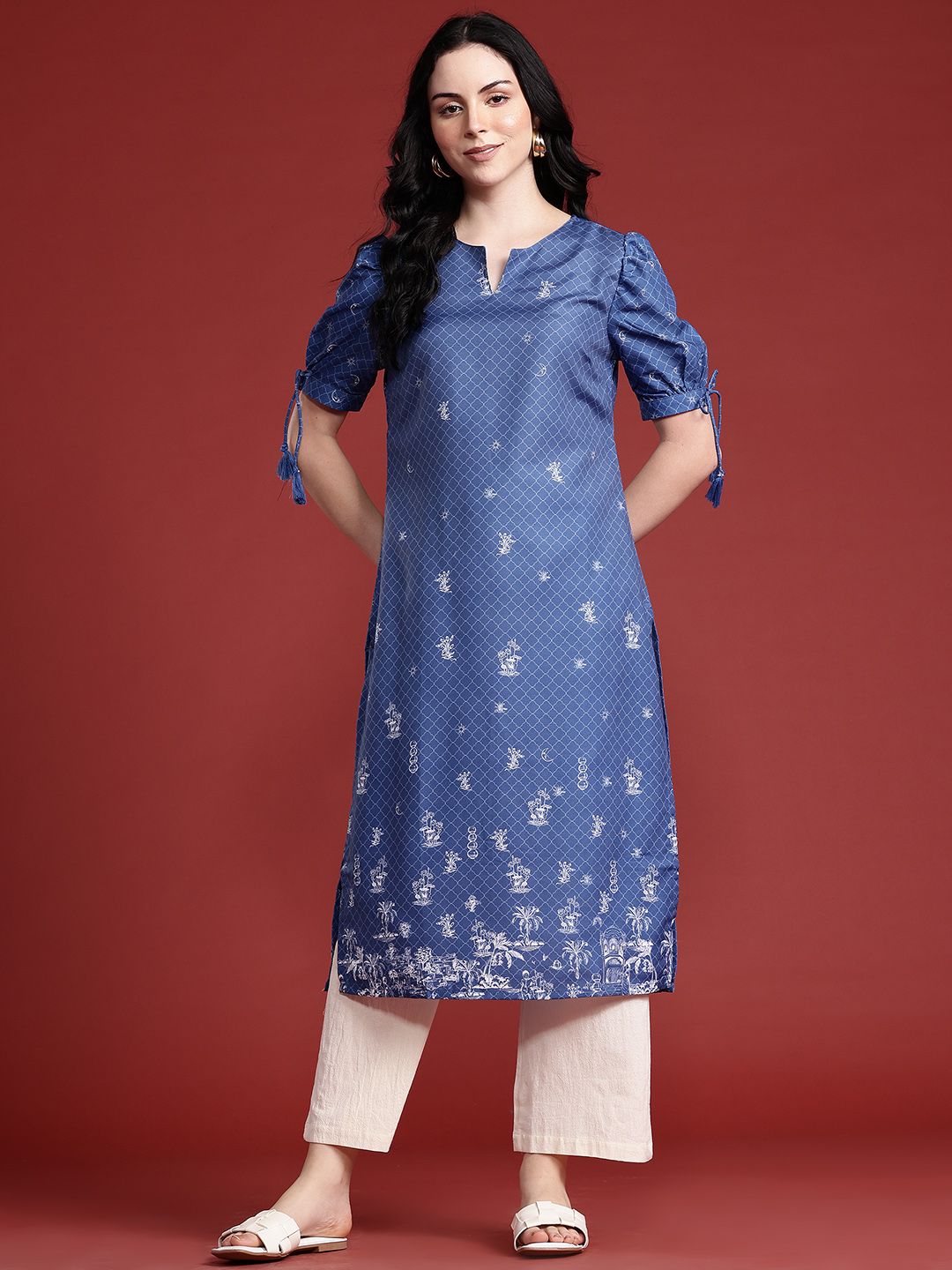 Anouk Checked Puff Sleeve Kurta