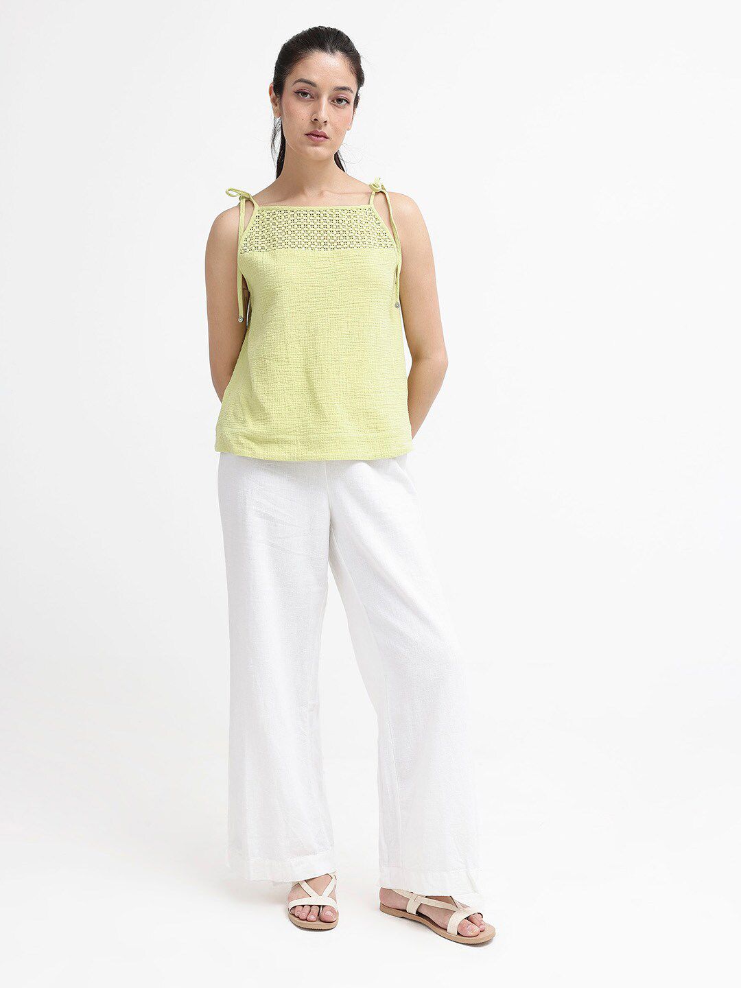 RAREISM Self Design Shoulder Straps Cotton Top