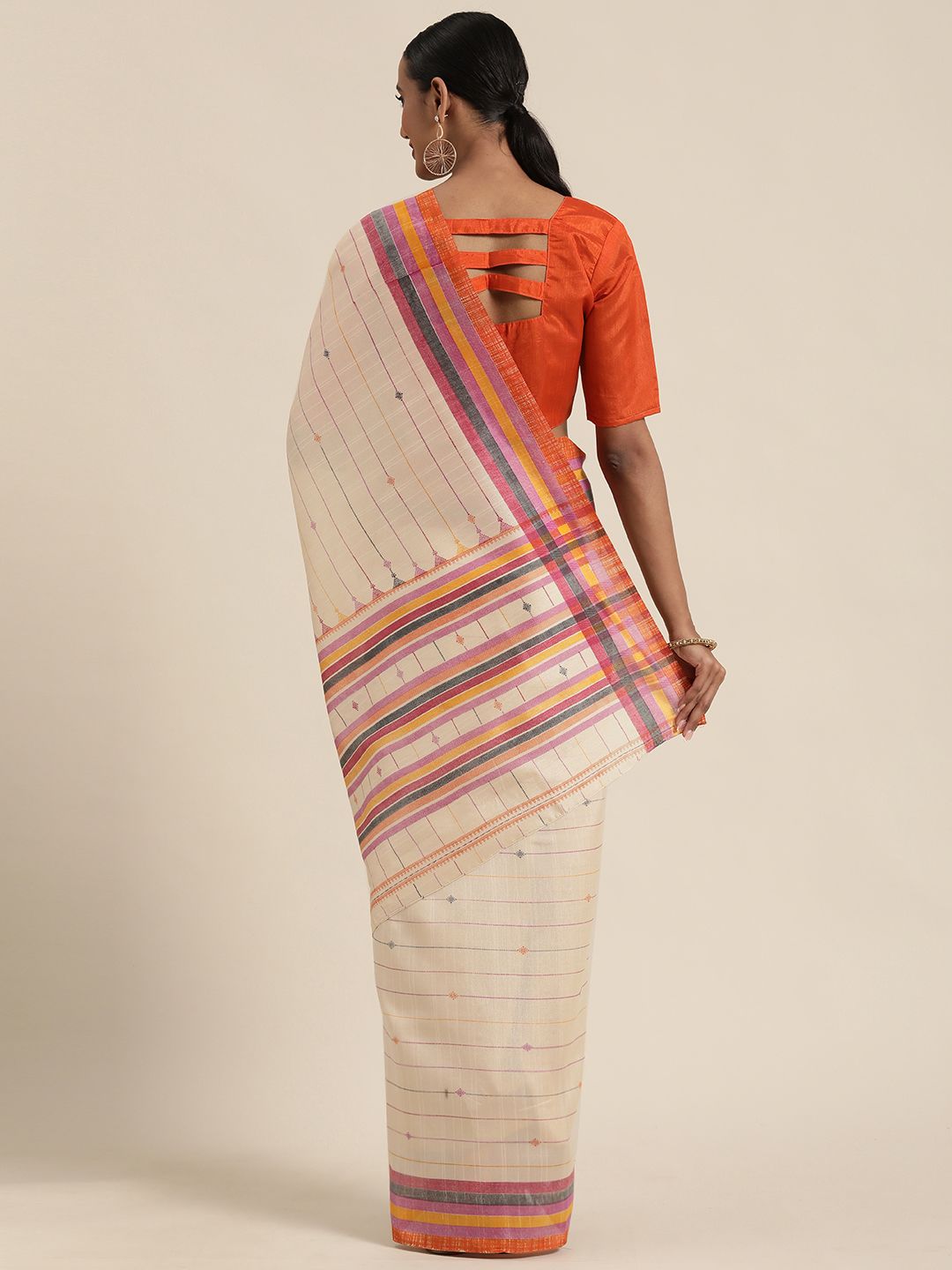 Saree mall Beige Art Silk Striped Bagru Saree