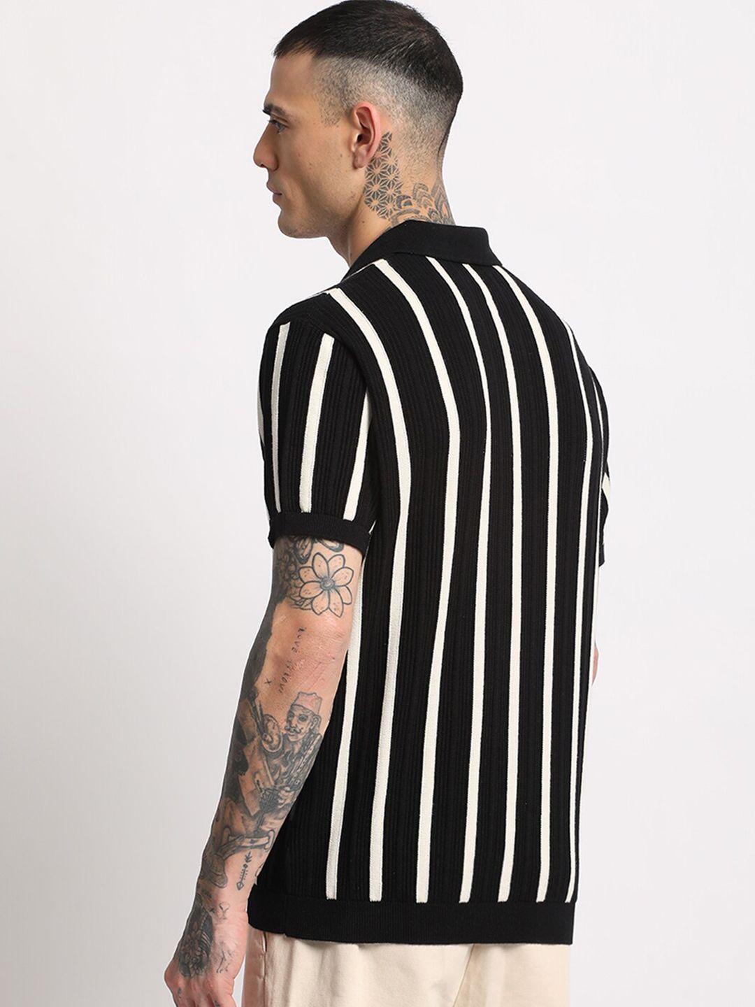 THE BEAR HOUSE Men Striped Regular Fit Cotton Polo Collar T-Shirt